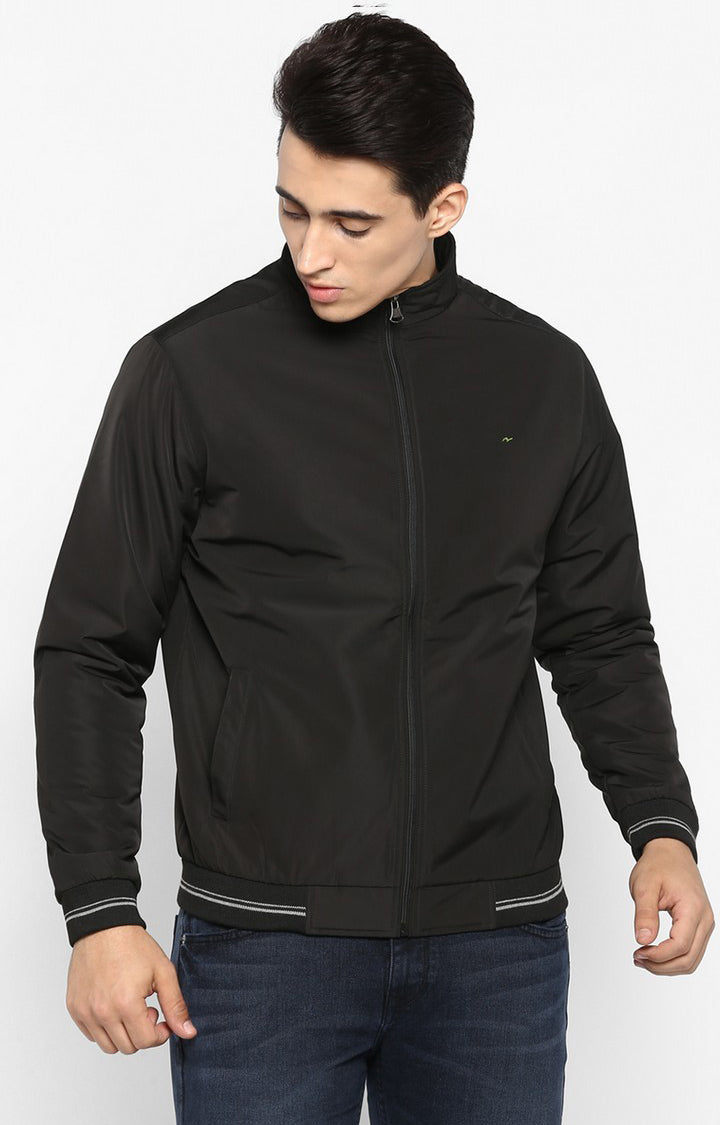 Spykar Men Black Solid Slim Fit Bomber Jacket