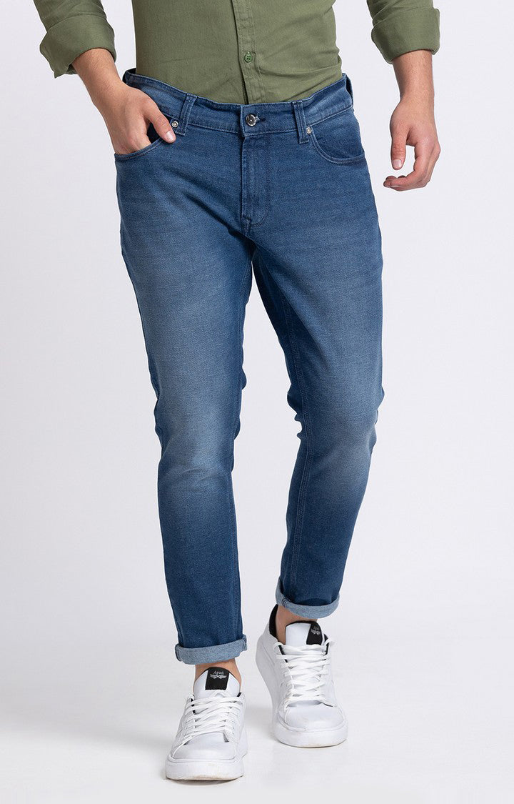 Spykar Men Mid Blue Cotton Slim Fit Tapered Length Jeans (Kano)