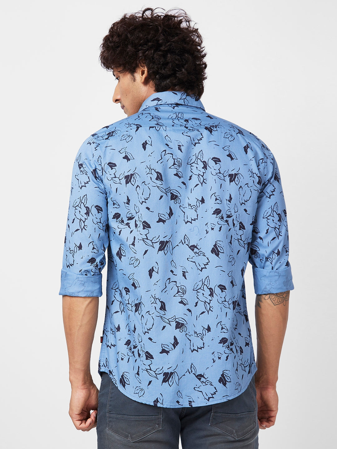 Spykar Men Sulphur Grey Cotton Slim Fit Floral Print Shirt