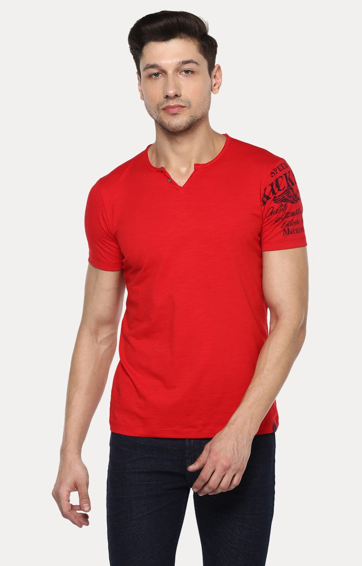 Spykar Red Solid Slim Fit Men T-Shirts