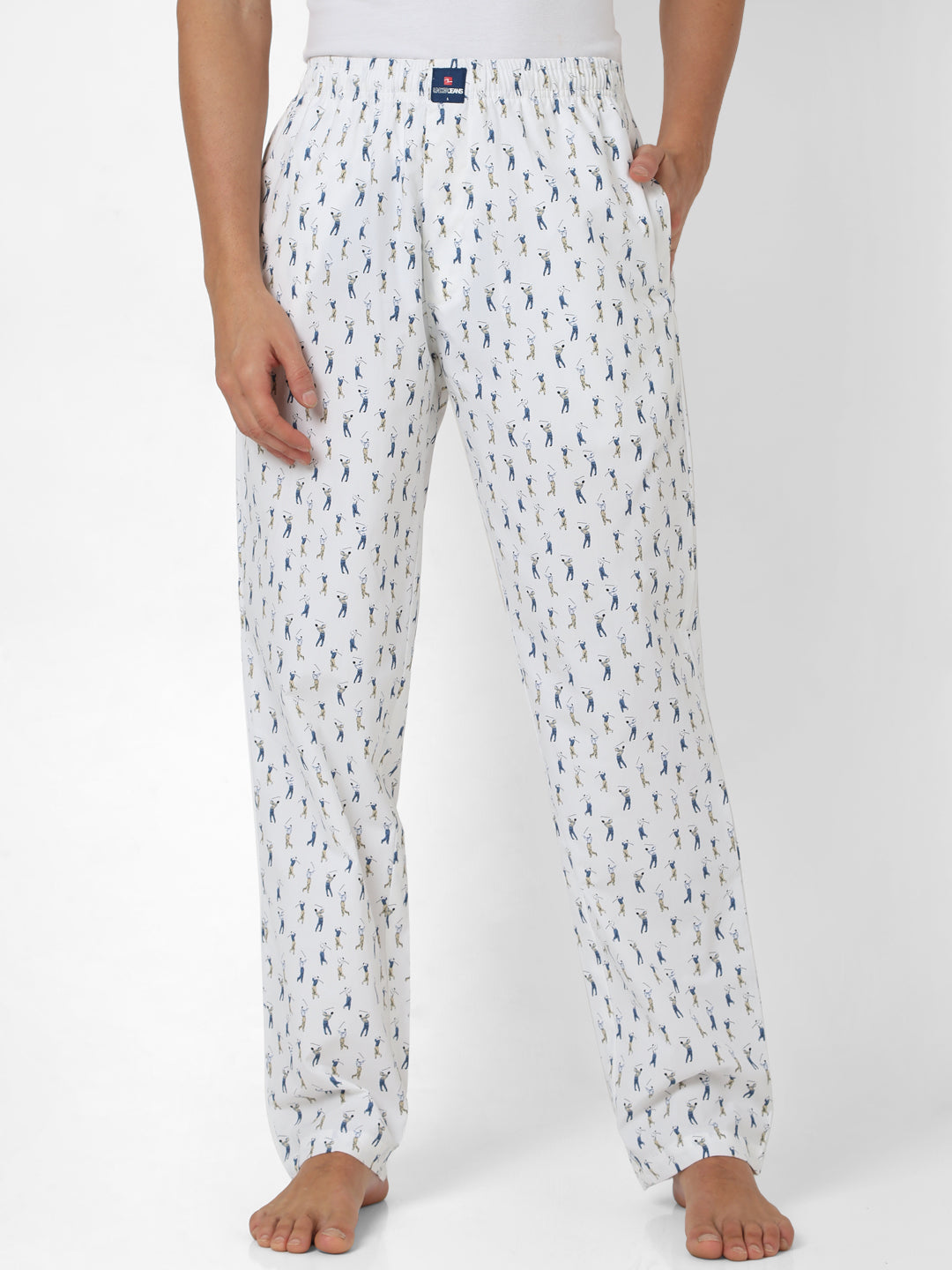 Men Premium White Cotton Printed Pyjama - Underjeans By Spykar