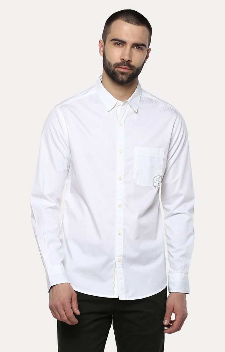 Spykar Men'S White Cotton Solid Casual Shirts