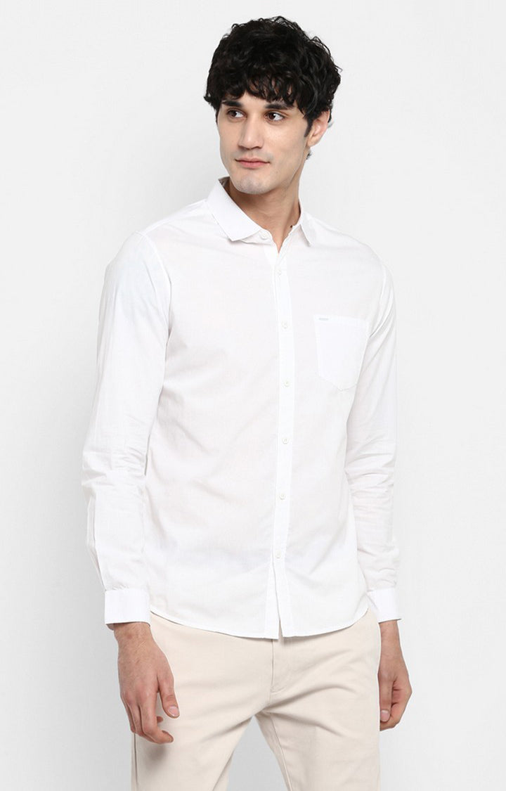 Spykar Men'S White Cotton Solid Casual Shirts