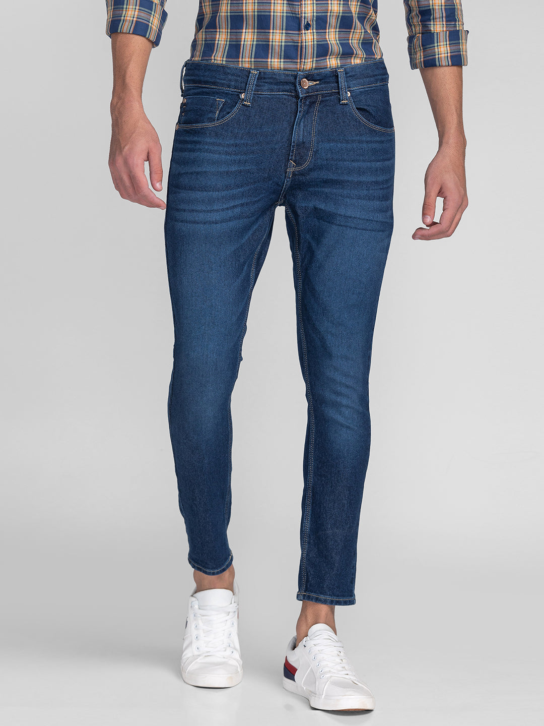 Spykar Men Mid Blue Cotton Slim Fit Tapered Length Jeans (Kano)