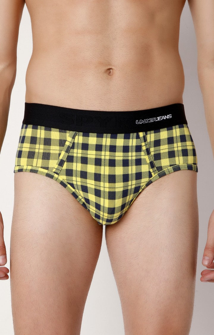 Underjeans By Spykar Men Yellow Check Cotton Blend Brief