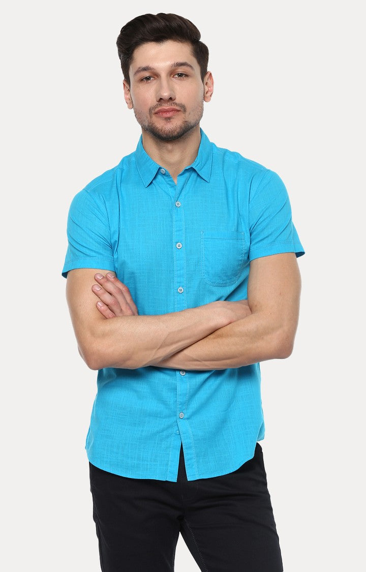 Spykar Men'S Blue Cotton Melange Casual Shirts