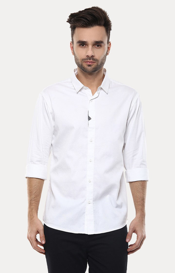 Spykar Men'S White Cotton Solid Casual Shirts