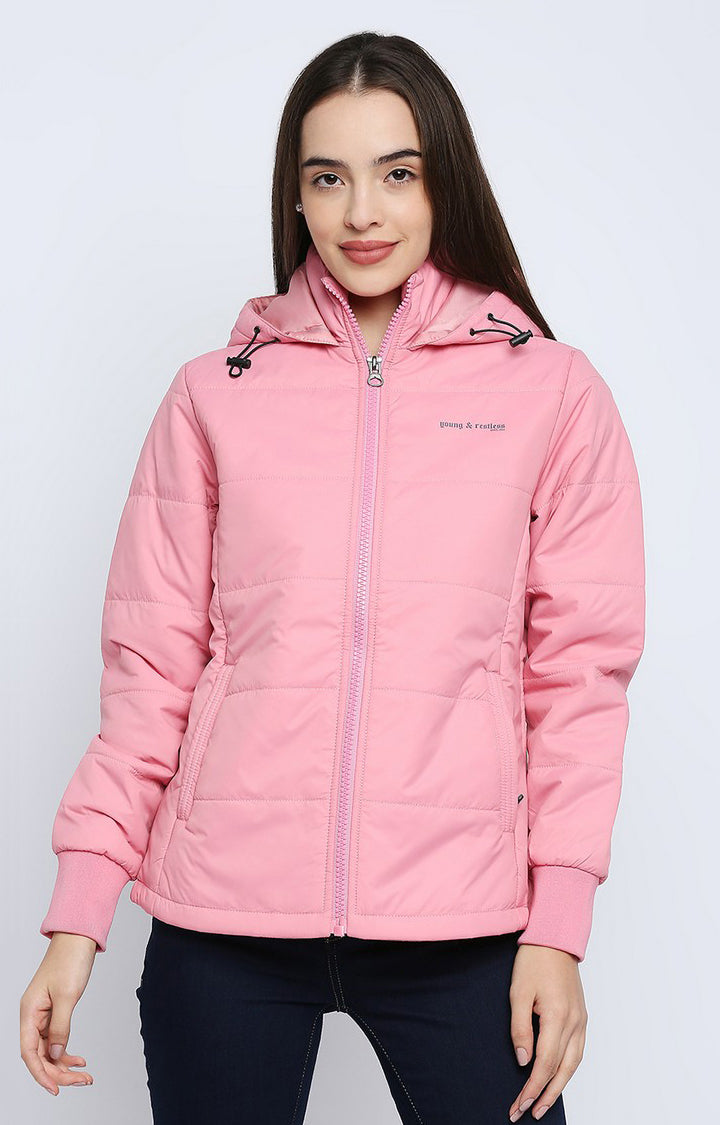 Spykar Women Pink Cotton Regular Fit Hoodie Jacket