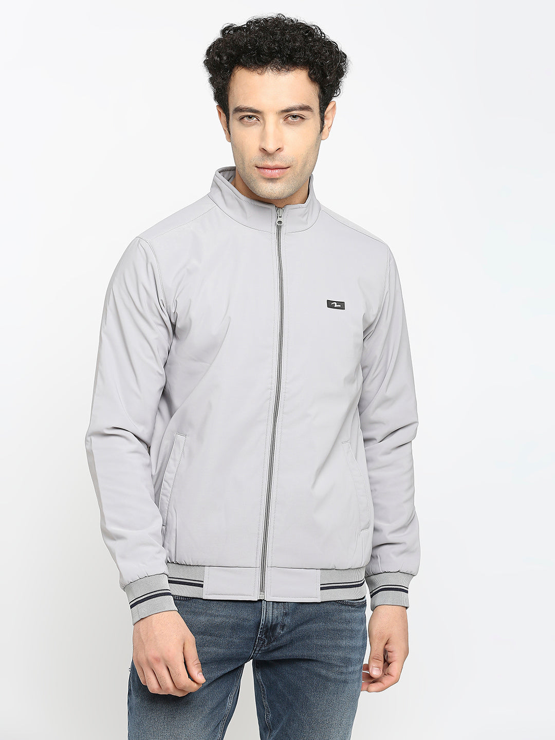 Spykar Light Grey Polyester Full Sleeve Casual Jacket For Men