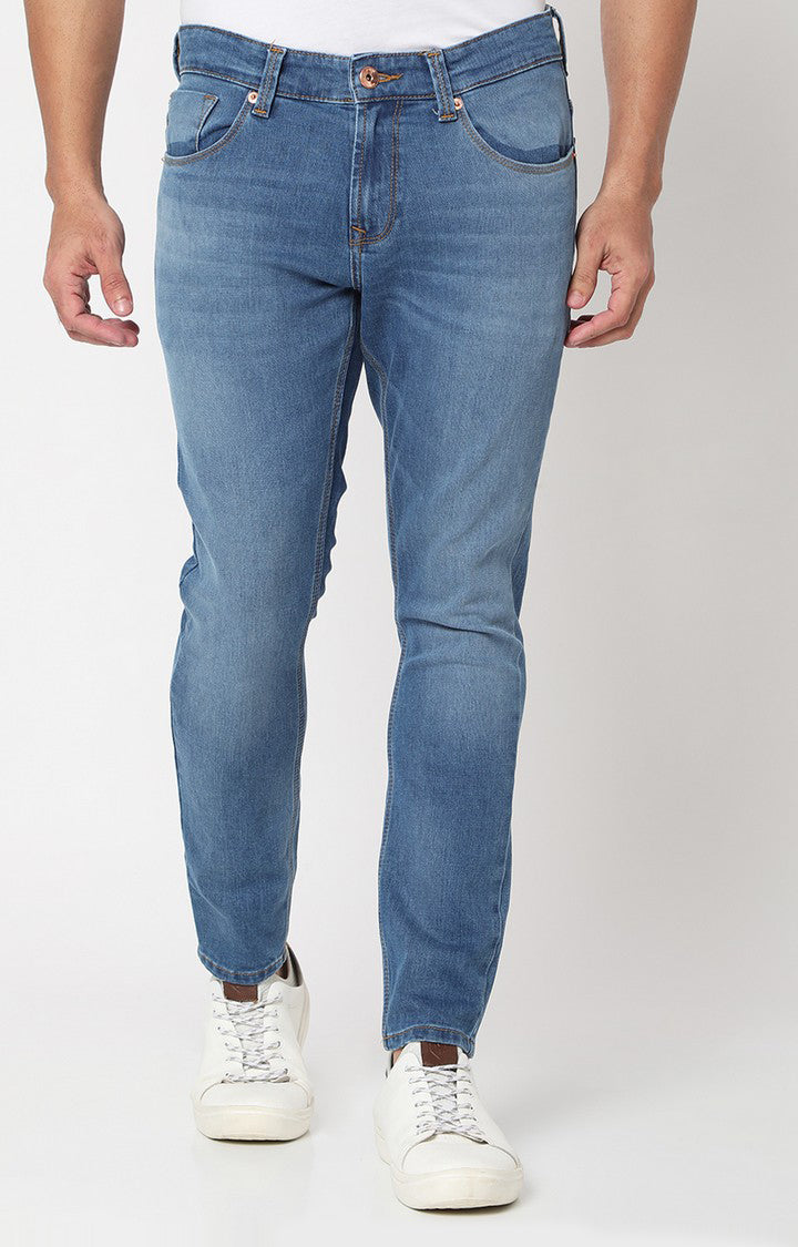 Spykar Men Mid Blue Cotton Slim Fit Tapered Length Jeans (Kano)