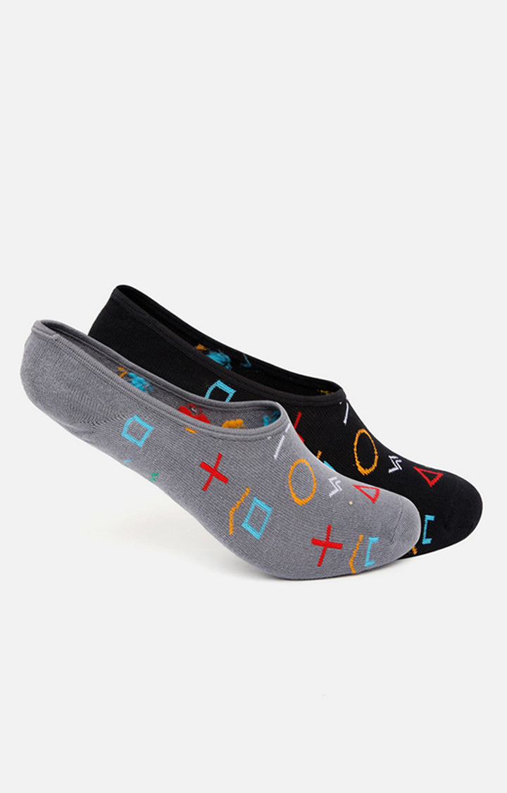 Spykar D.Grey Melange & Black Cotton Ped Socks - Pack Of 2