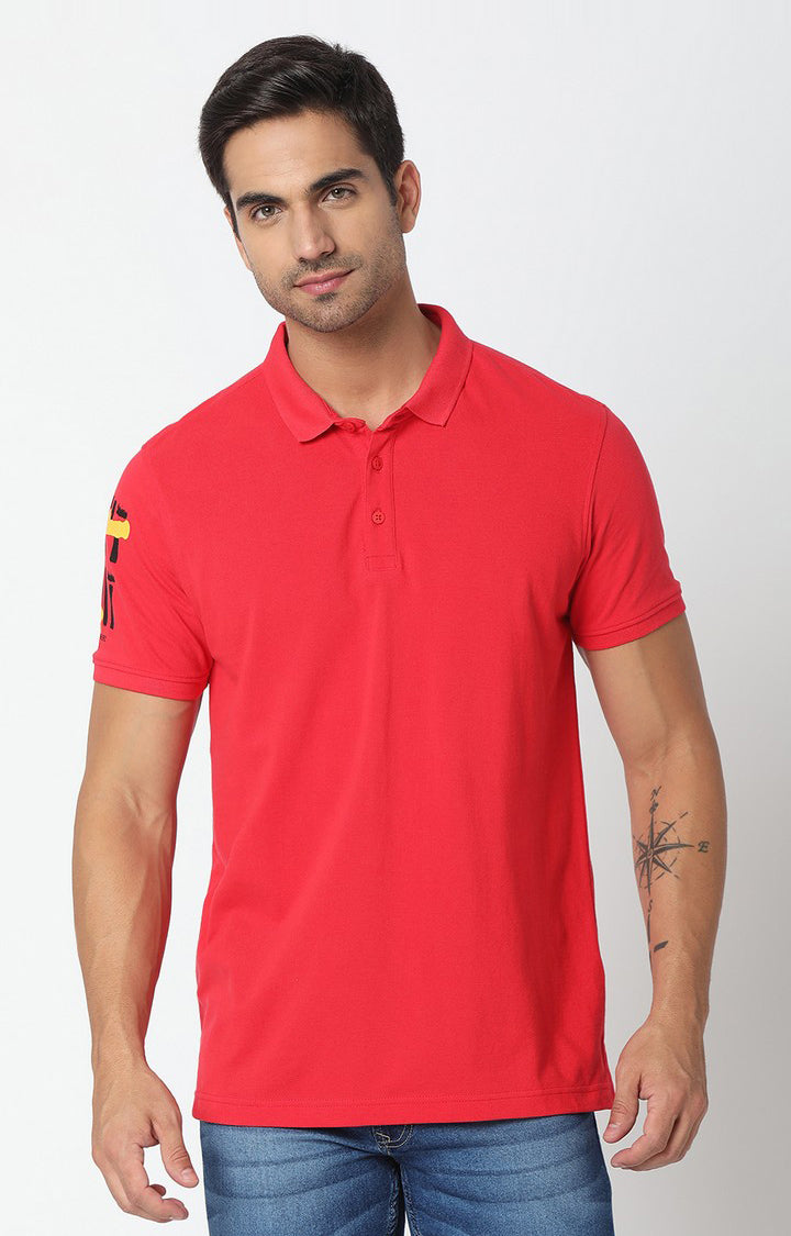 Spykar Men Pink Cotton Plain Polo T-Shirt