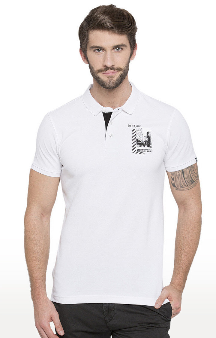 Spykar White Solid Slim Fit Polo T-Shirt