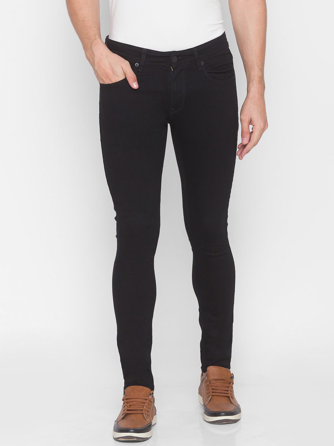 Spykar Men Black Super Slim Fit Tapered Length Jeans (Super Skinny)