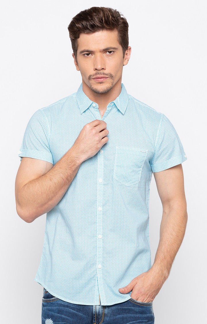 Spykar Men'S Blue Cotton Checked Casual Shirts