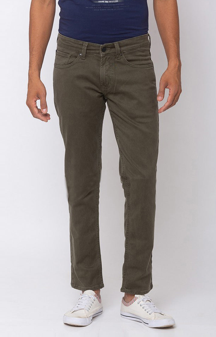 Spykar Olive Cotton Stretch Slim Fit Narrow Length Jeans (Skinny)