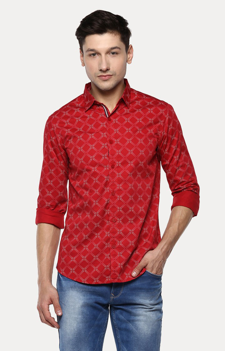 Spykar Men'S Red Cotton Printed Casual Shirts