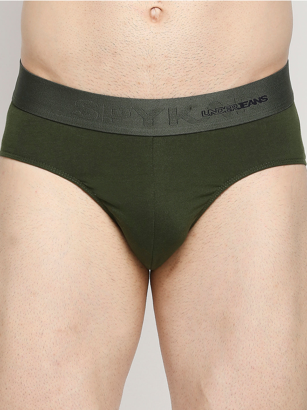 Underjeans By Spykar Men Premium Cotton Blend Olive Brief