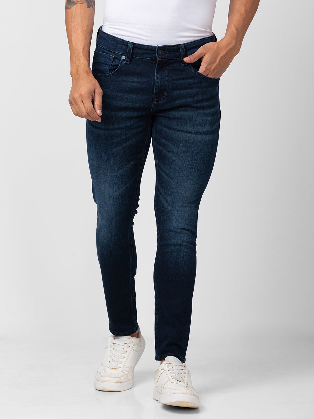 Spykar Men Dark Blue Cotton Stretch Slim Fit Tapered Length Jeans (Kano)