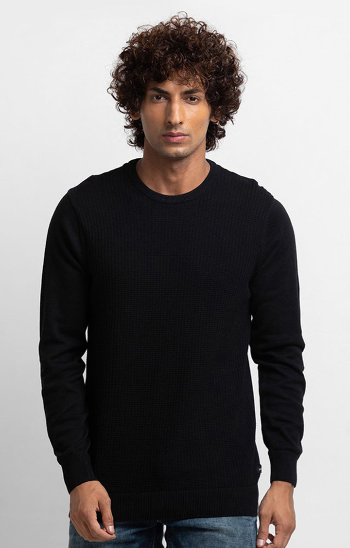 Buy Spykar Black Cotton Full Sleeve Casual Sweater For Men Online