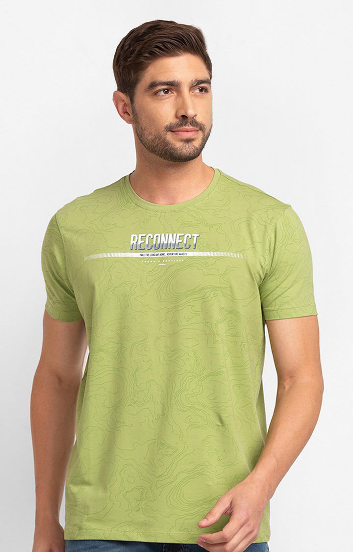 Spykar Dusty Green Cotton Half Sleeve Printed Casual T-Shirt For Men