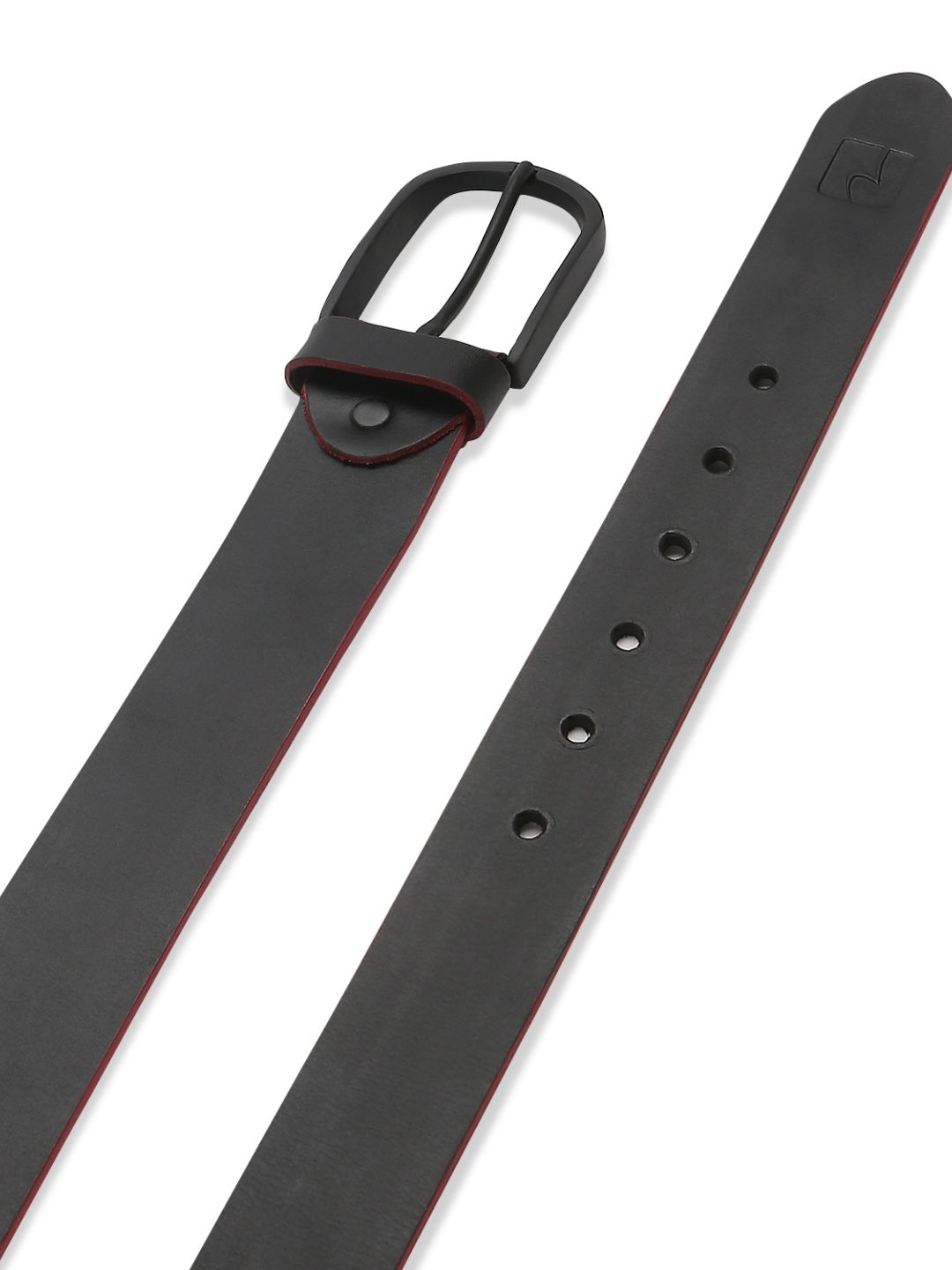 Men Black & Red Leather Belt