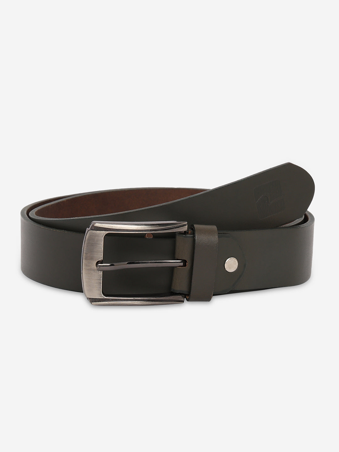 Men Olive Genuine Leather Belt