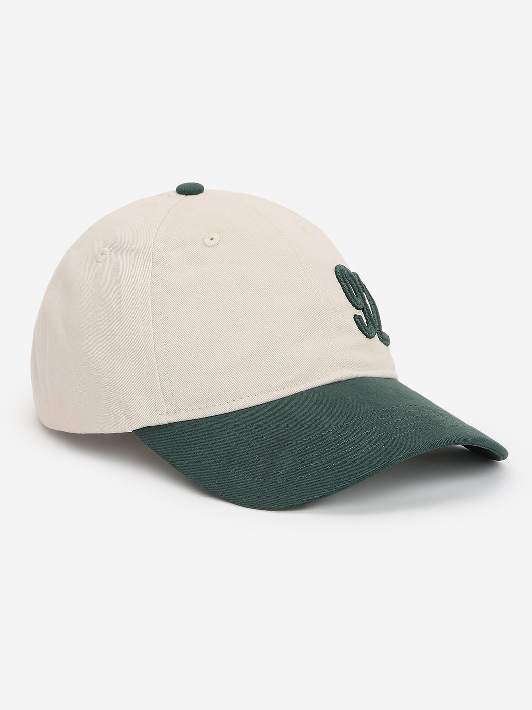 Men Beige/Dark Green Cotton Cap