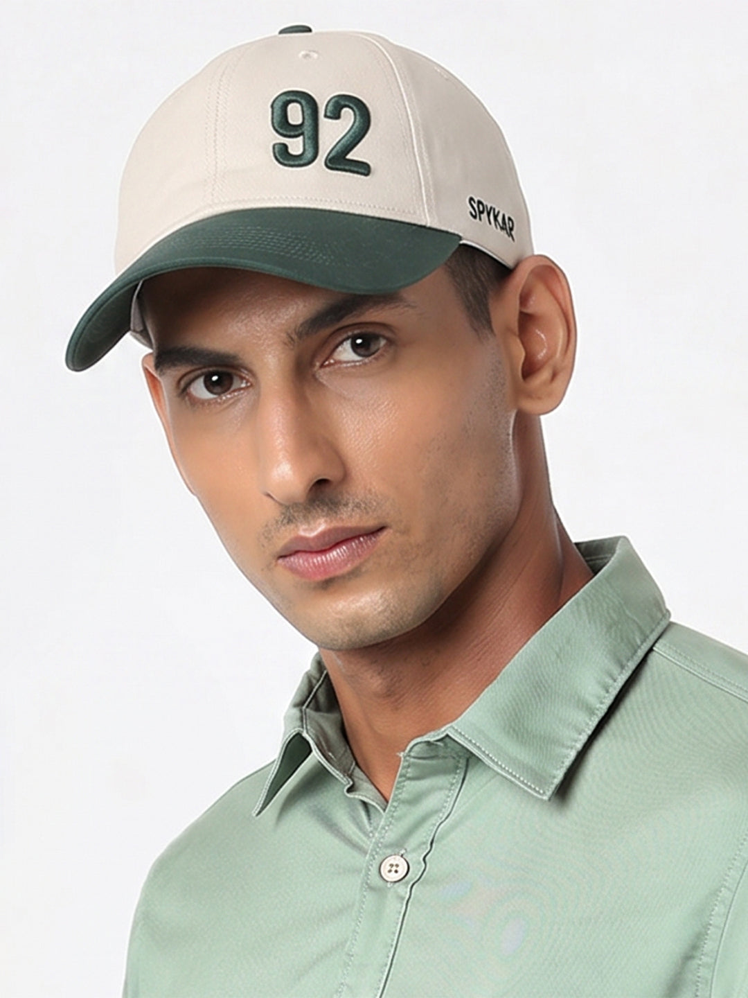 Men Beige/Dark Green Cotton Cap
