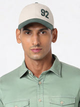 Men Beige/Dark Green Cotton Cap