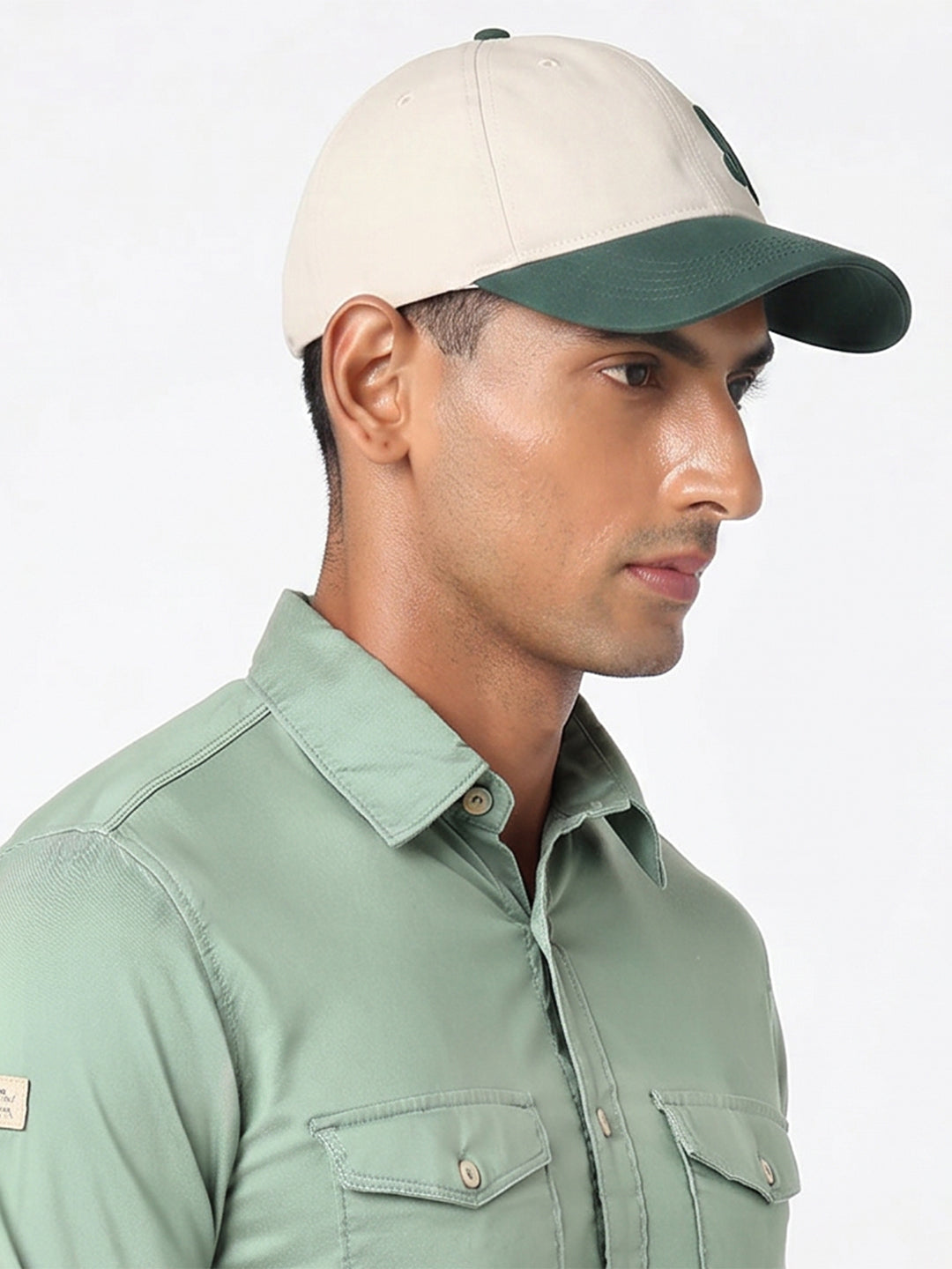 Men Beige/Dark Green Cotton Cap