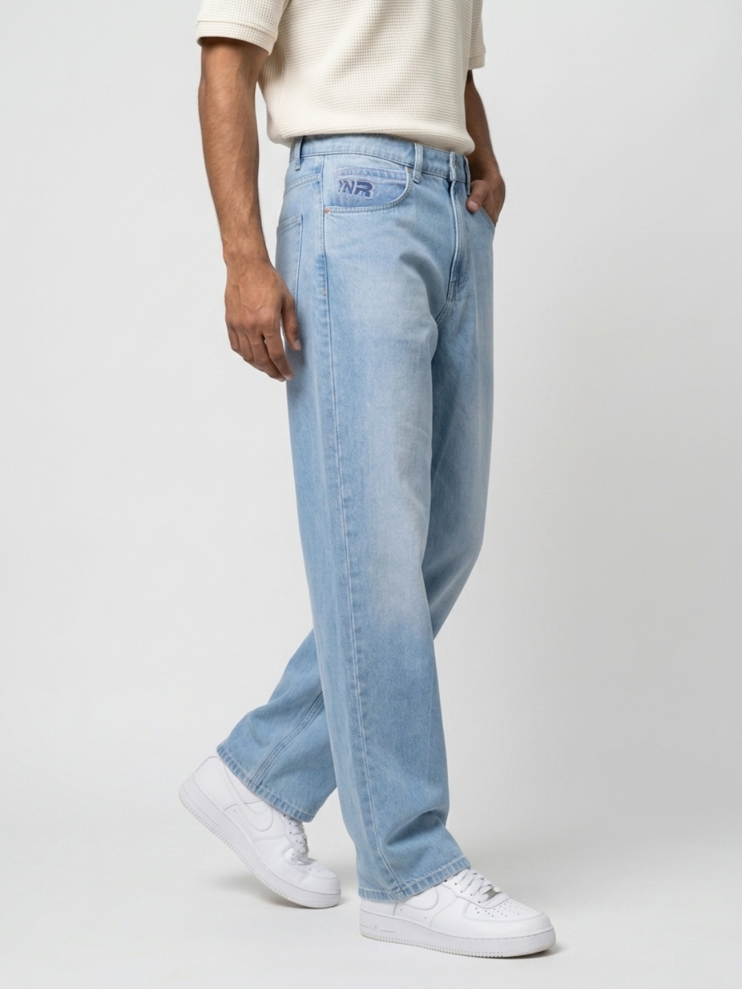 Men Ikemen Jeans Loose Fit Light Blue Low Rise