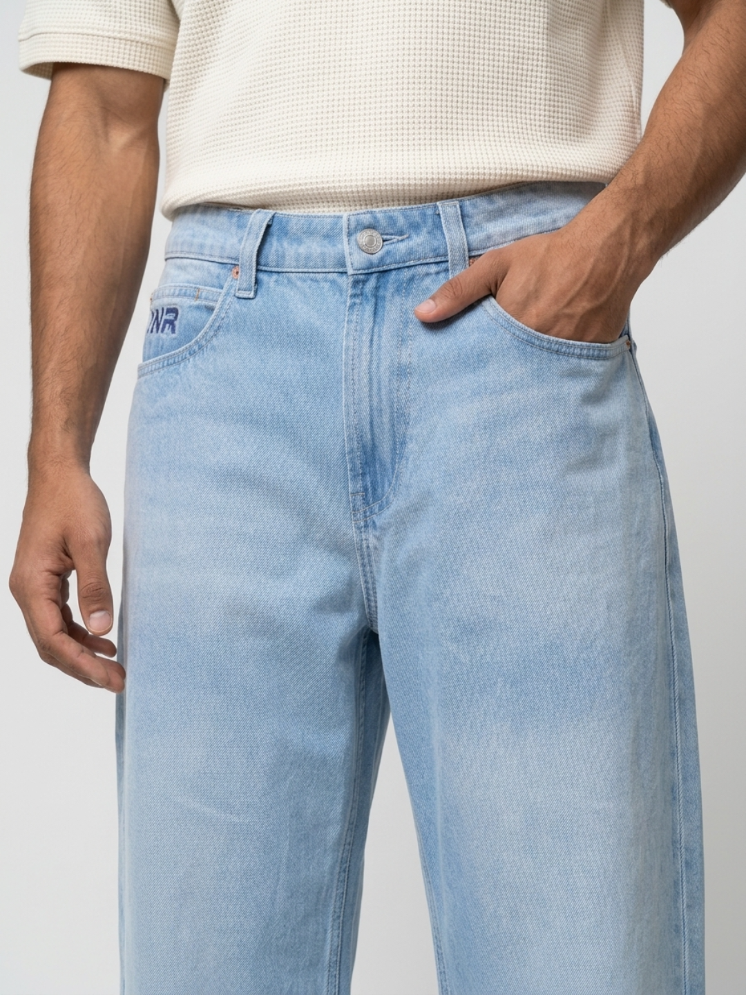 Men Ikemen Jeans Loose Fit Light Blue Low Rise