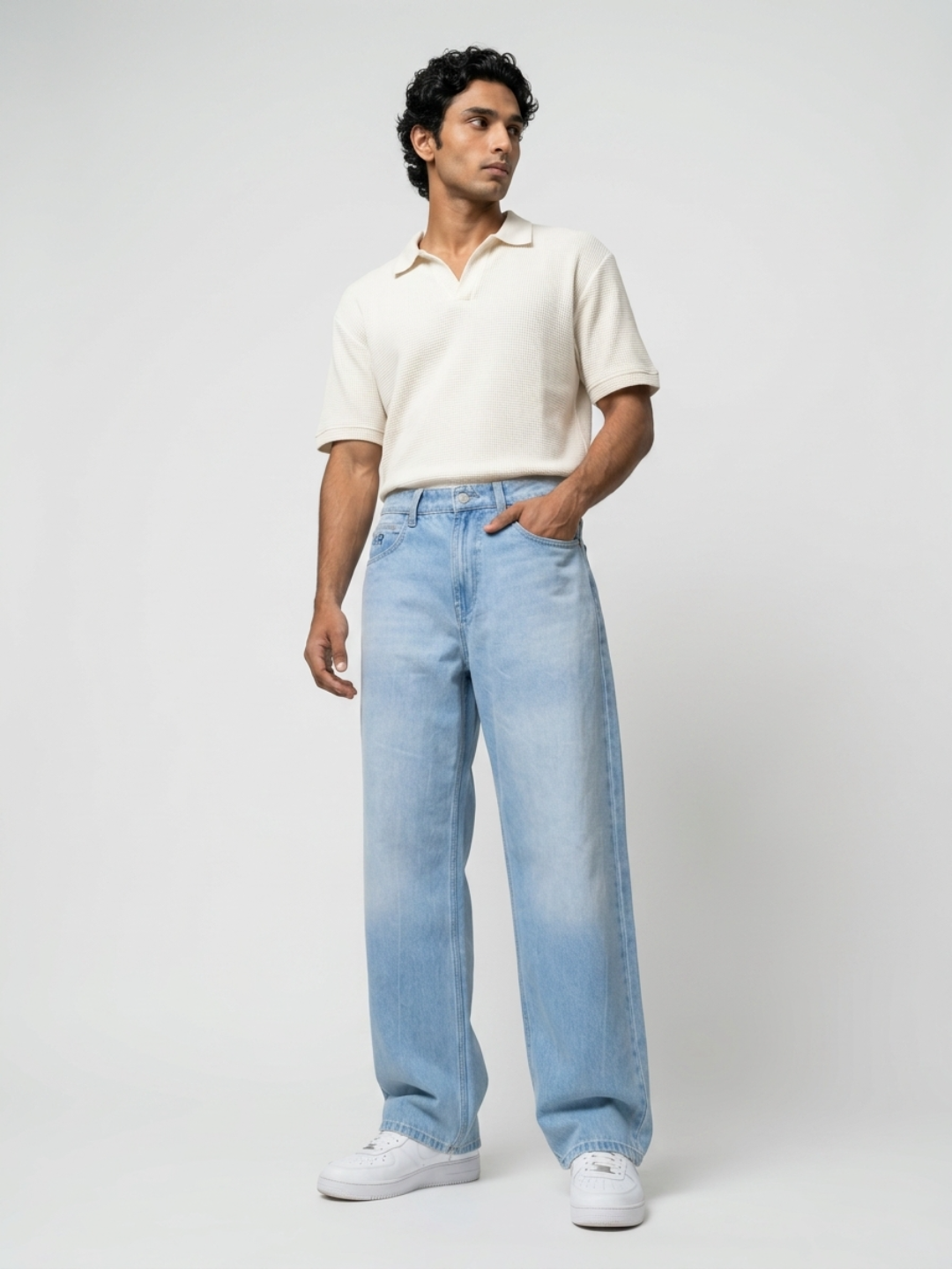 Men Ikemen Jeans Loose Fit Light Blue Low Rise