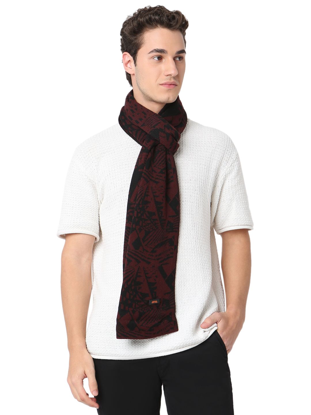 Men Maroon & Black Muffler