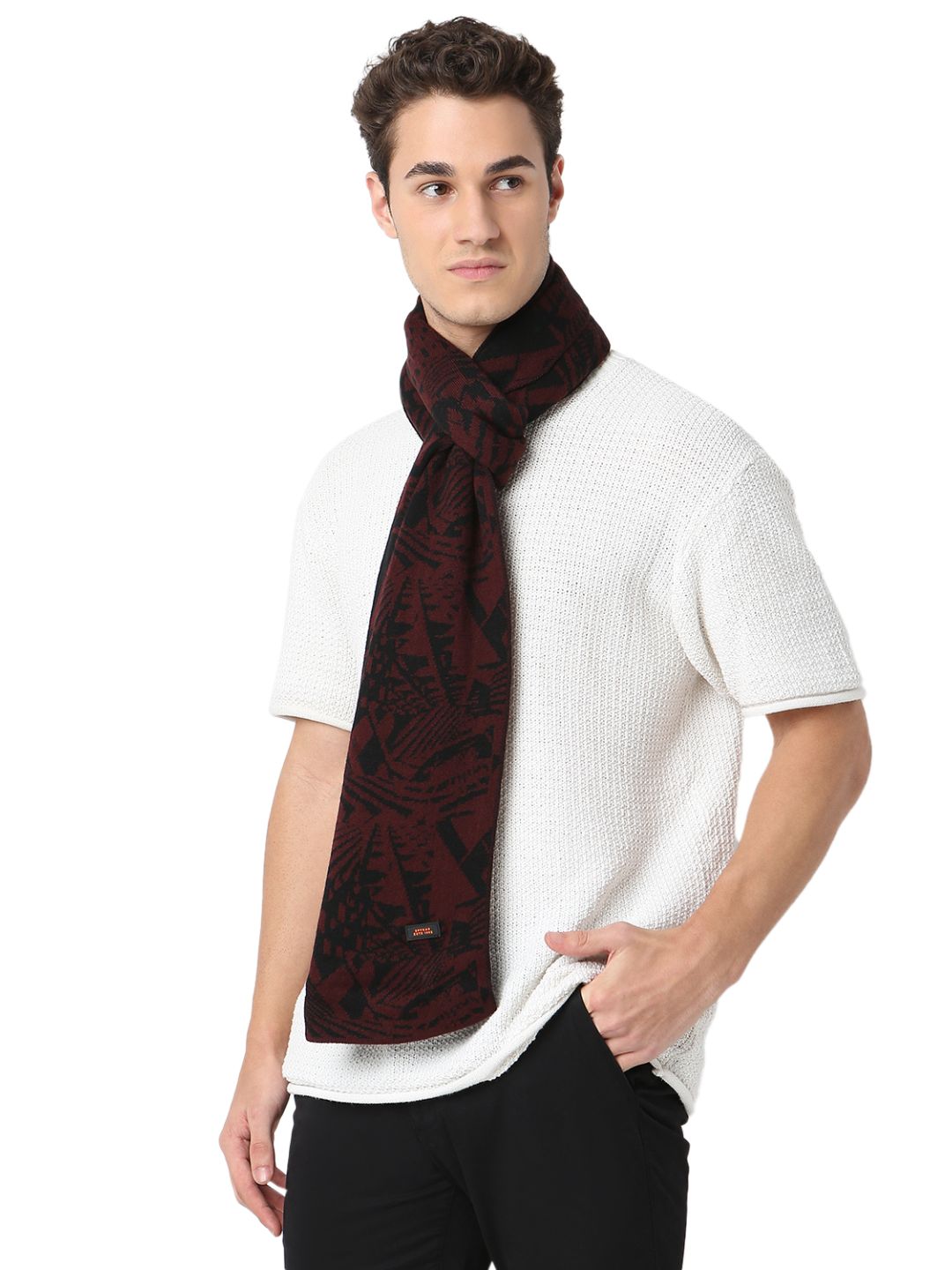 Spykar Maroon & Black Muffler for Men