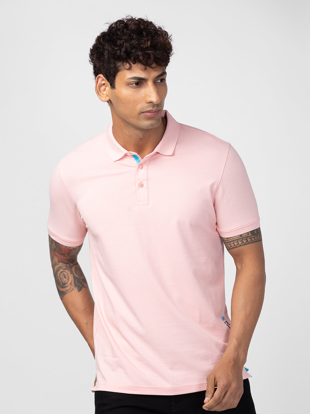 Spykar Men Peach Pink Cotton Regular Fit Half Sleeve Plain Polo T-Shirt