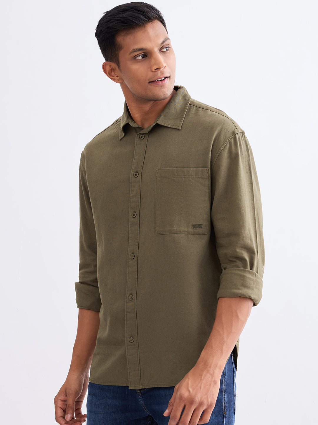 Spykar Military Green Slim Fit Casual Shirts For Men