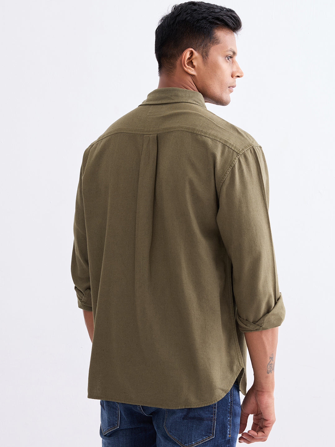 Spykar Military Green Slim Fit Casual Shirts For Men