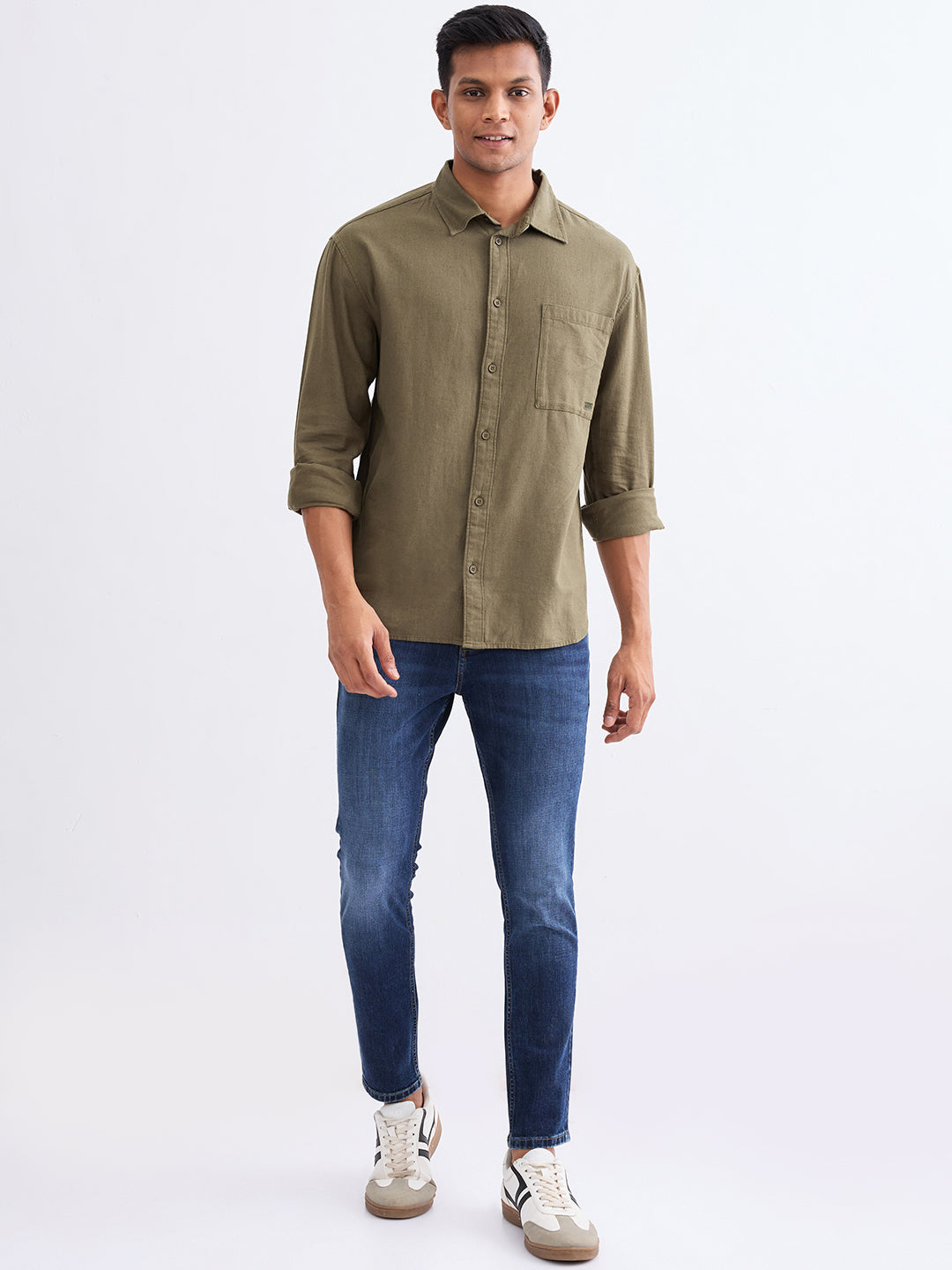 Spykar Military Green Slim Fit Casual Shirts For Men