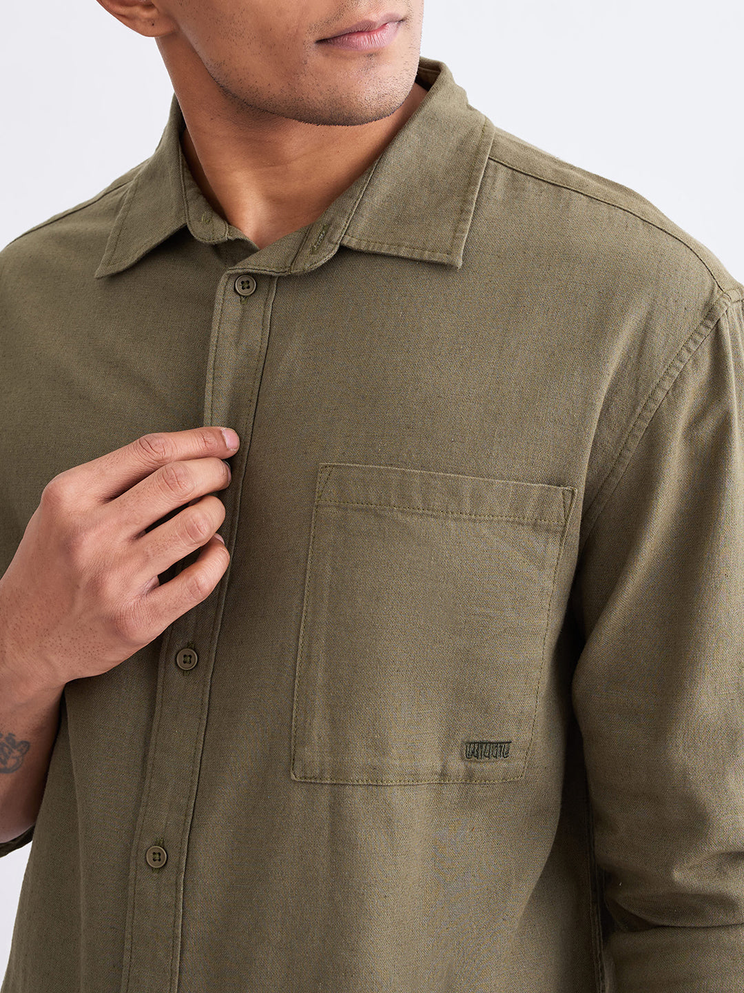 Spykar Military Green Slim Fit Casual Shirts For Men