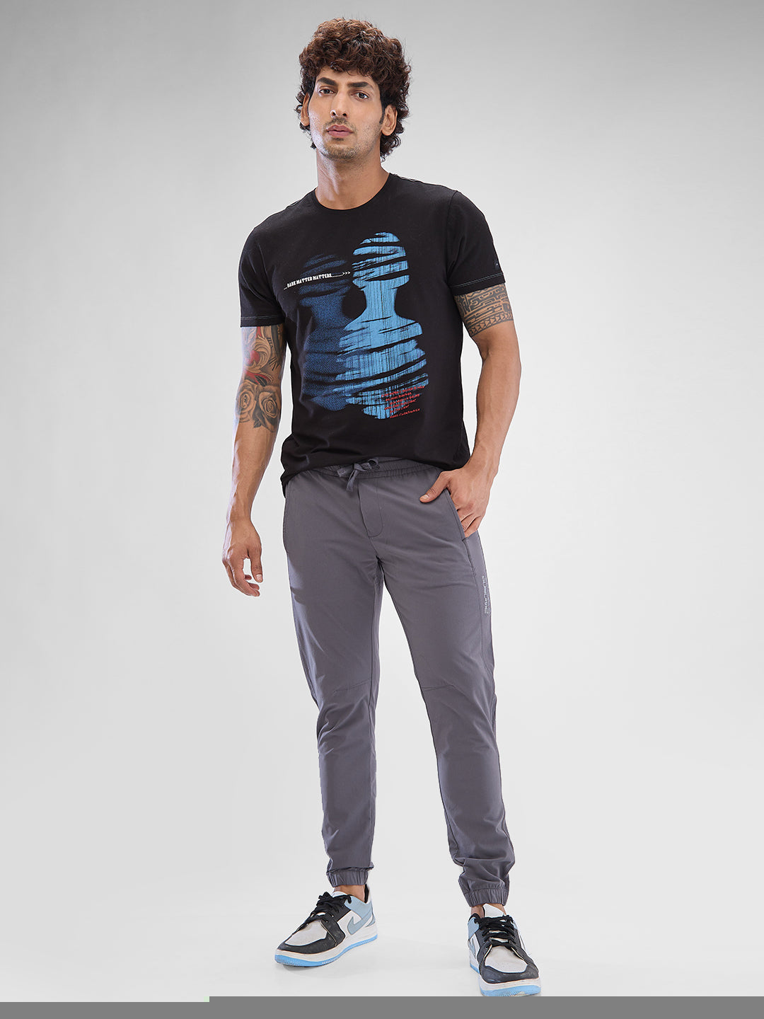 Spykar Dark Grey Jogger Fit Trousers  For Men