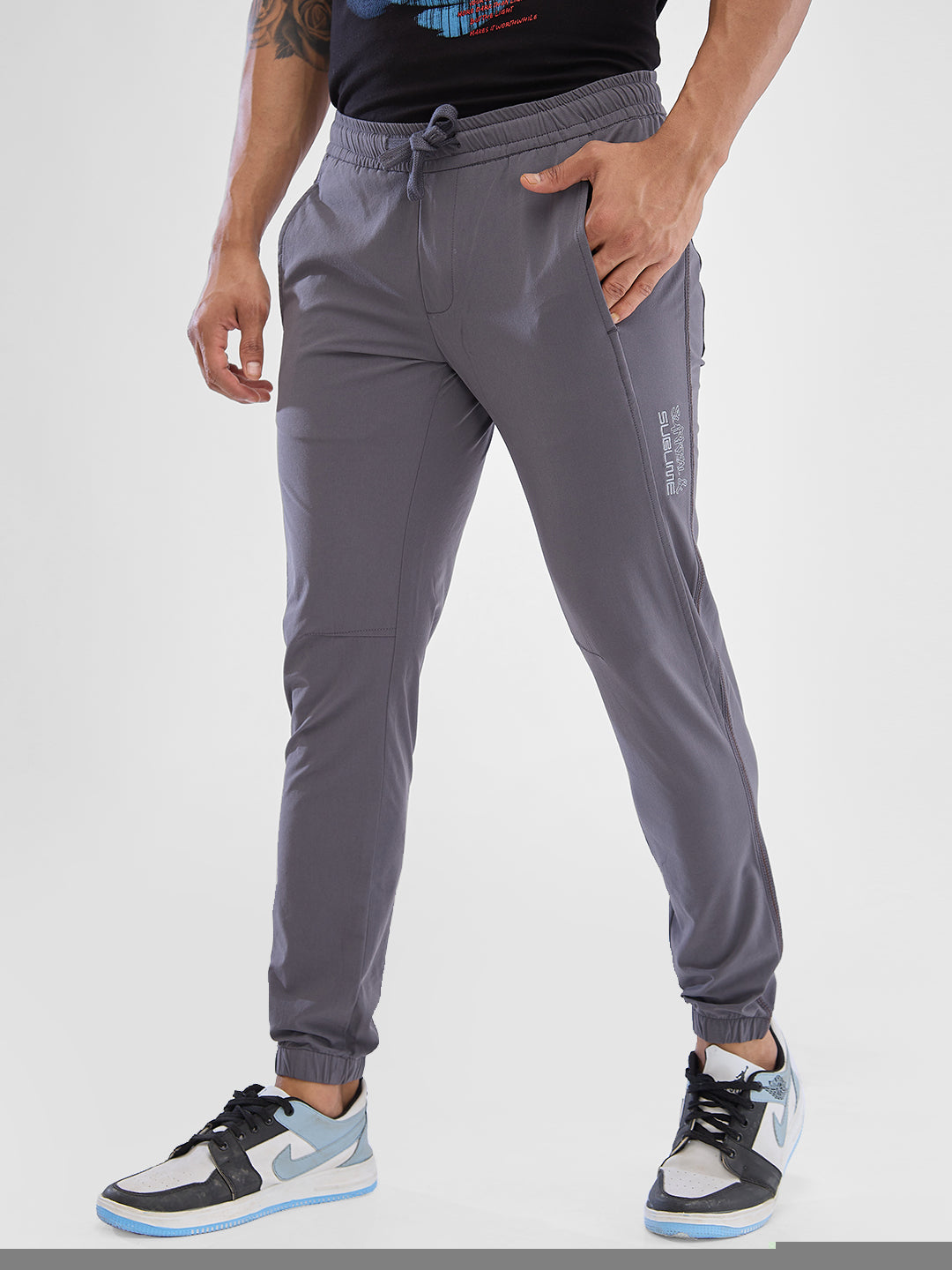 Spykar Dark Grey Jogger Fit Trousers  For Men