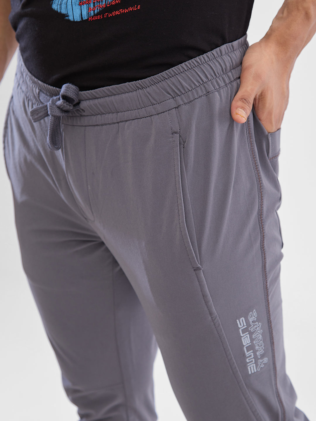 Men Trouser Jogger Fit Dark Grey Mid Rise