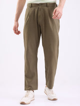 Men Trouser Corset Fit Green Mid Rise