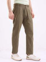 Men Trouser Corset Fit Green Mid Rise