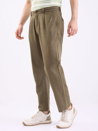 Men Trouser Corset Fit Green Mid Rise