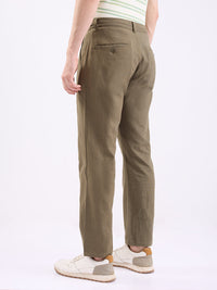 Men Trouser Corset Fit Green Mid Rise