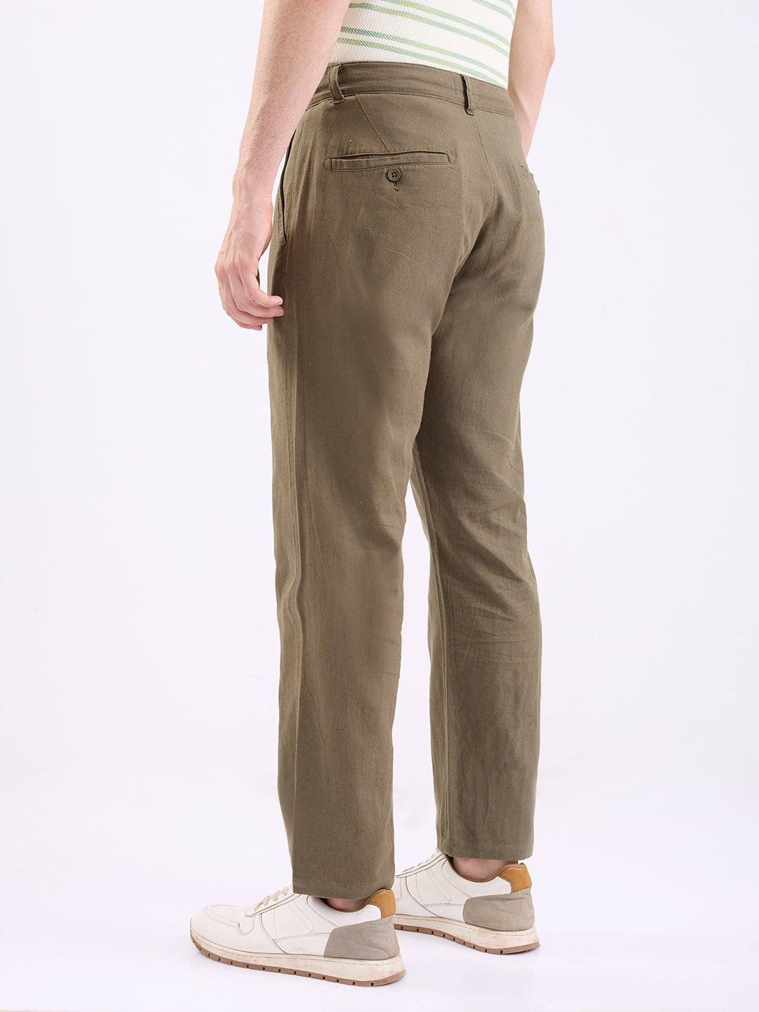 Men Trouser Corset Fit Green Mid Rise
