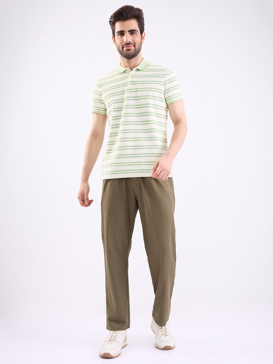 Spykar Military Green Mid Rise Corset Fit Casual Trouser For Men